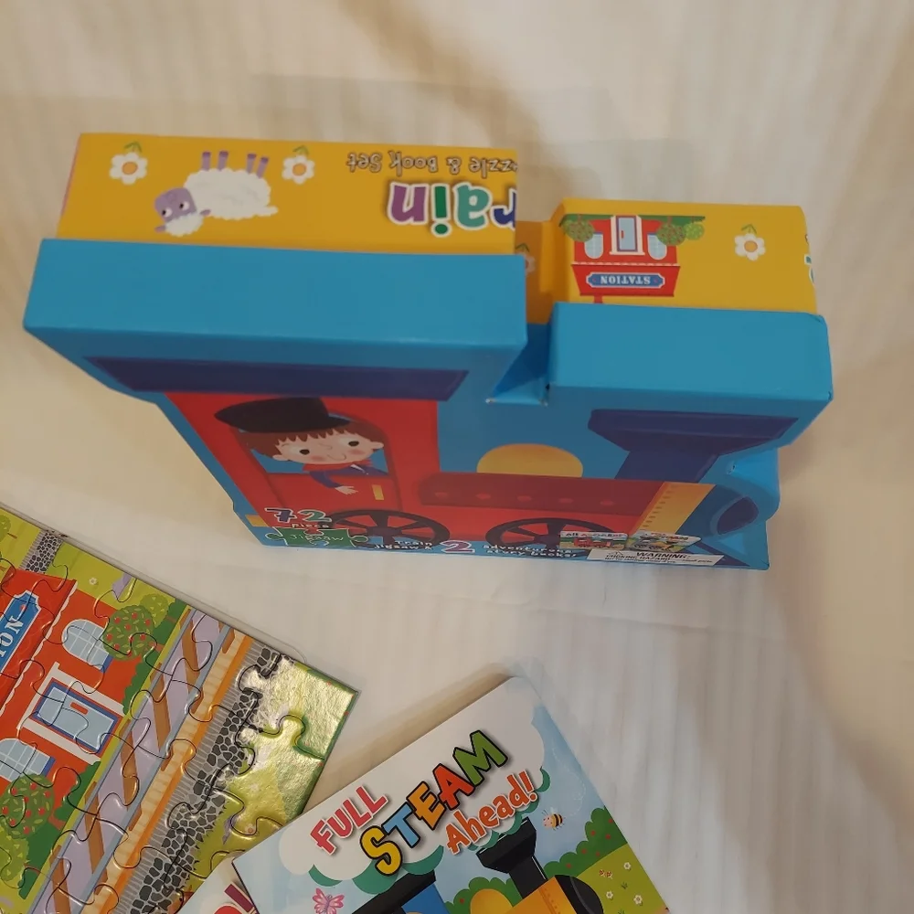 72 piece train puzzle With 2 Books And Sturdy Train Storage Box